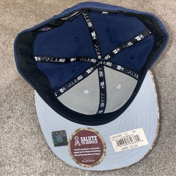 Dallas Cowboys New Era Salute To Service Hat White Navy Camo 59Fifty NFL Size 8 - Picture 3 of 7